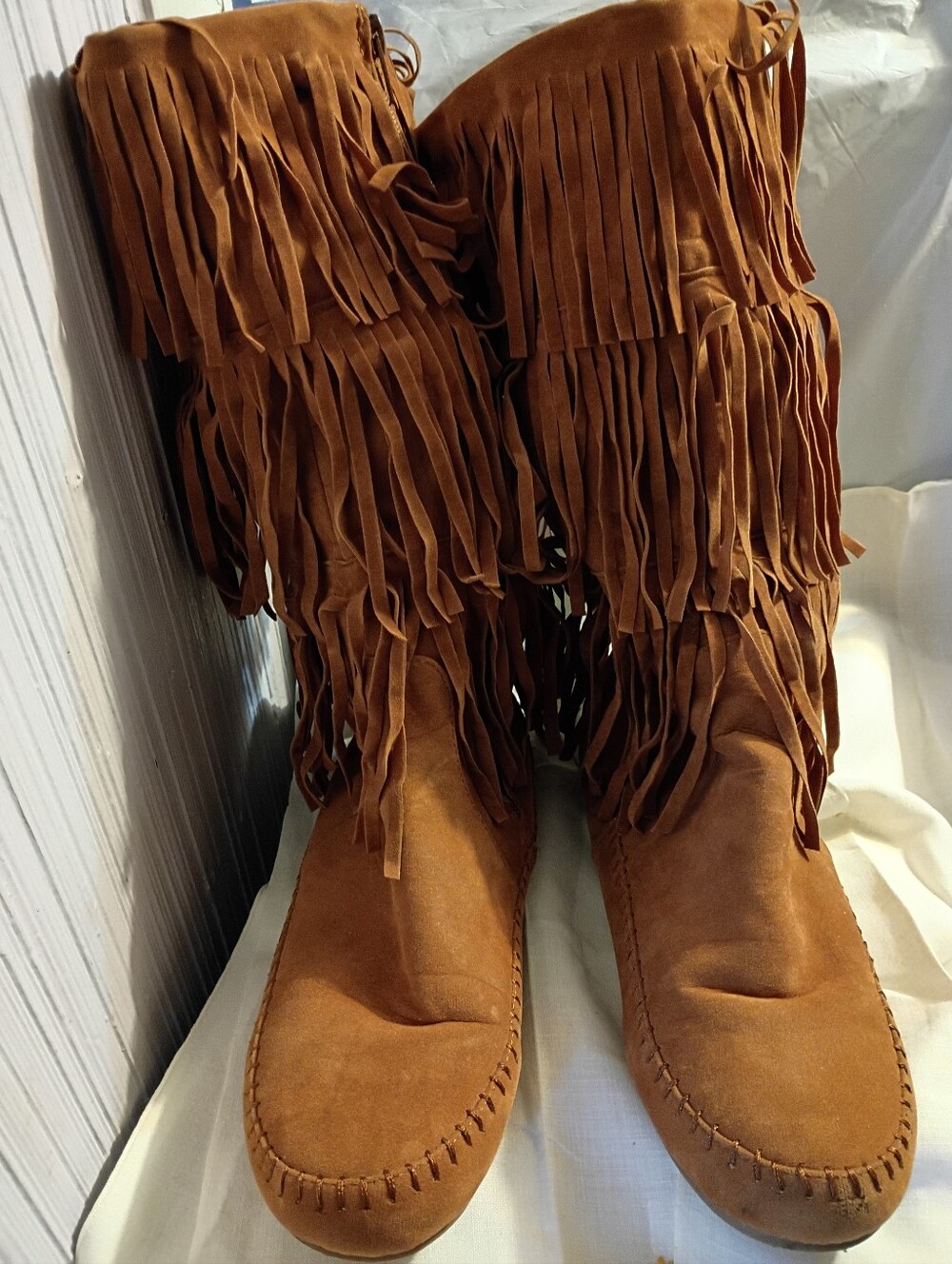 Bamboo Circus-06 womens size 9 faux suede fringe Moccasin flat Boho boots